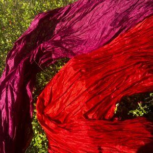 Gudrun Sjoden- Lot of two Wine and Red  Silk Scarves. - Long and Crinkle-y